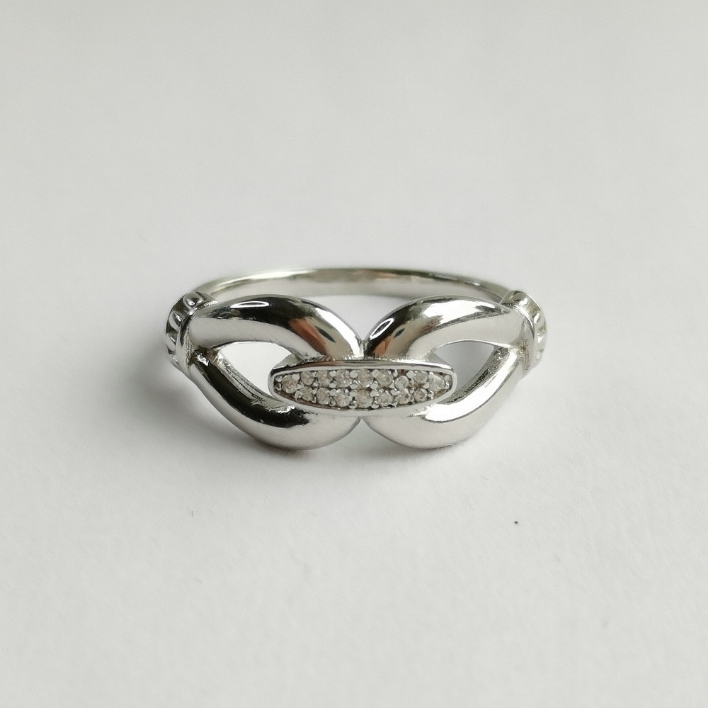 Sterling Silver CZ Double Link Love Ring size 7
